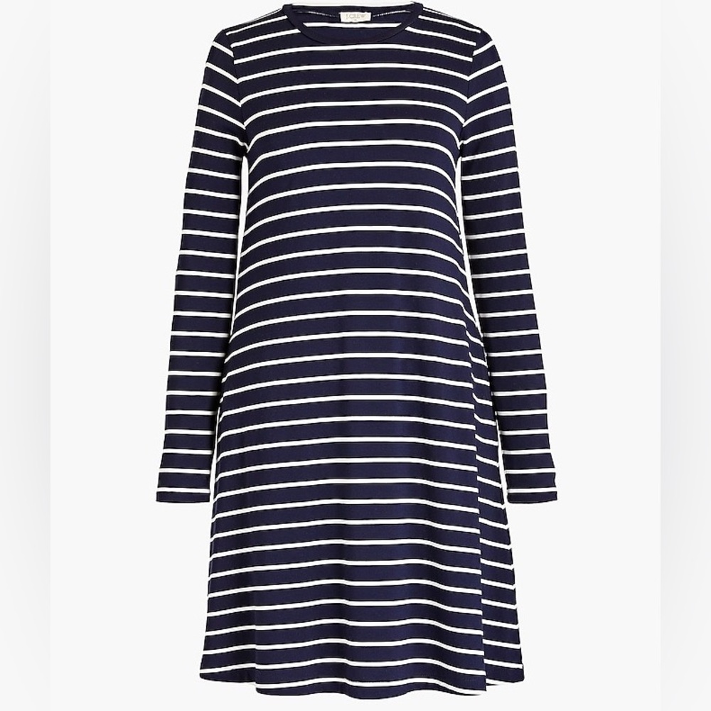 J. Crew Factory Striped Long Sleeve Dress in Navy Ivory Stripe